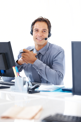 Male customer support smiling